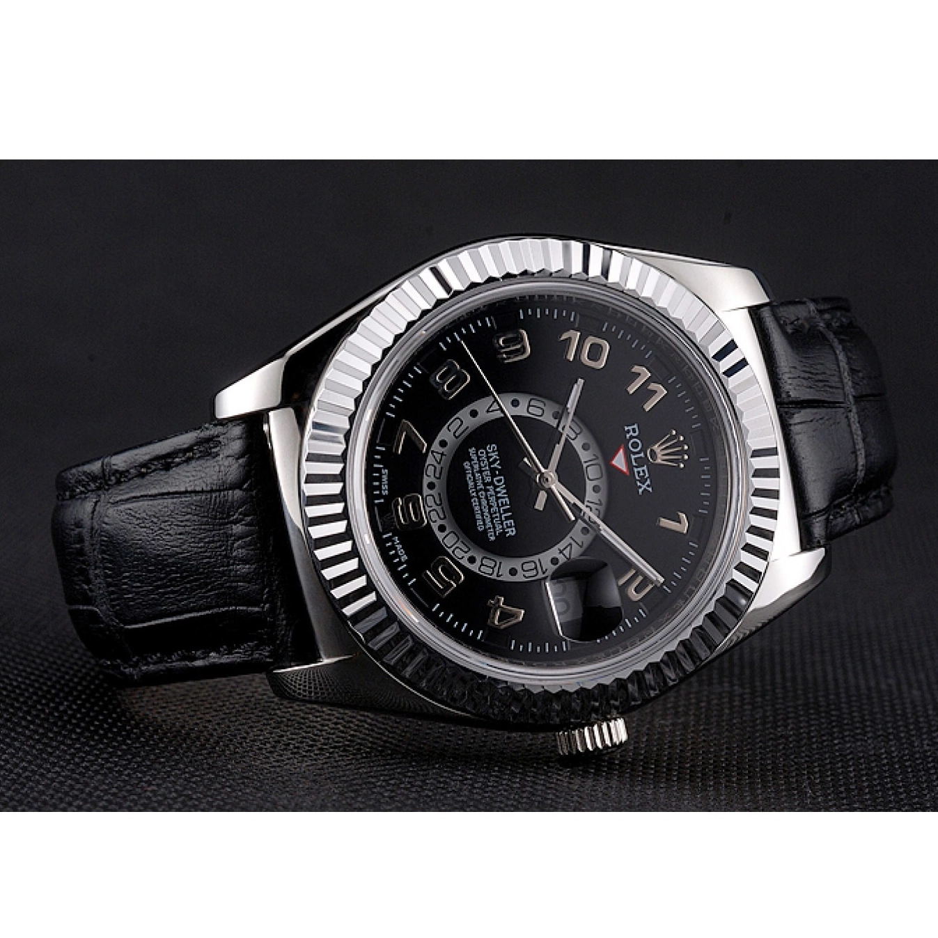 Aaa replica watch Steel Dial Strap Black Sky Dweller Case Leather Rolex Stainless Black 0731